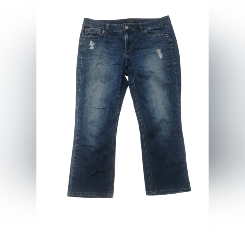 WHBM Women's Crop Jeans Medium Blue Distressed Size 10